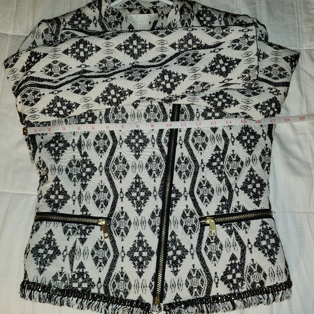 H&M Geometric Jacquard Moto Jacket - Black & White - Gold Hardware - 4 - Picture 10 of 10